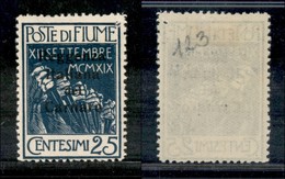 Occupazioni I Guerra Mondiale - Fiume - 1920 - 25 Cent Fiume Soprastampato (147) - Nuovo Con Goma - Piccolo Foro Angolo  - Sonstige & Ohne Zuordnung