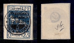 Occupazioni I Guerra Mondiale - Fiume - 1920 - 25 Cent Azzurro (147) Usato Su Frammento - Andere & Zonder Classificatie