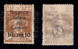 Occupazioni I Guerra Mondiale - Fiume - 1920 - 10 Lire Su 20 Cent (146A) - Senza Gomma - Sonstige & Ohne Zuordnung