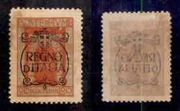 Occupazioni I Guerra Mondiale - Fiume - 1924 - 20 Cent Regno D’Italia (205p - Varietà) Con Decalco - Gommato Fronte Retr - Other & Unclassified