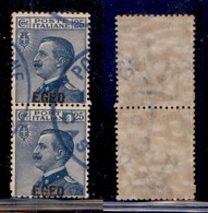 Colonie - Egeo - Emissioni Generali - 1912 - 25 Cent (1da) - Coppia Verticale Usata - Soprastampa In Basso (180) - Other & Unclassified