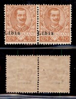 Colonie - Libia - 1915 - 20 Cent Floreale (6 Oad/ob) - Coppia Orizzontale Con Soprastampa A Cavallo - Gomma Integra (300 - Andere & Zonder Classificatie