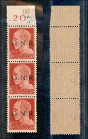 RSI - G.N.R. Brescia - 1943 - 20 Cent (473/I) - Striscia Di Tre Con Filigrana Lettere 12/10 (posizioni 110/130) - Gomma  - Sonstige & Ohne Zuordnung