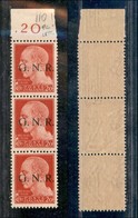 RSI - G.N.R. Brescia - 1943 - 20 Cent (473/I) - Striscia Di Tre Con Filigrana Lettere 12/10 (posizioni 110/130) - Gomma  - Otros & Sin Clasificación