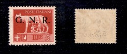RSI - G.N.R. Brescia - 1943 - Soprastampa Spaziata - 5 Lire (485/A) - Gomma Originale - Raybaudi + Cert. AG (2.400) - Otros & Sin Clasificación