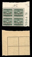 RSI - G.N.R. Brescia - Segnatasse - 1943 - 25 Cent (50/I) - Quartina Angolare (pos. 109/120) - Punto Piccolo Dopo G (50/ - Other & Unclassified