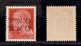 RSI - G.N.R. Verona - 1944 - 20 Cent (473c) Doppia Soprastampa Capovolta - Gomma Integra - Cert. AG (650) - Andere & Zonder Classificatie