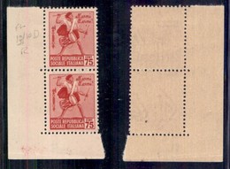 RSI - Definitivi - 1944 - Coppia Del 75 Cent Tamburino (499) Con Filigrana Lettere 13/10 - Angolo Di Foglio - Gomma Inte - Sonstige & Ohne Zuordnung