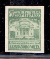 RSI - 1945 - Volta - 50 Cent Verde Giallo (Unificato 513A - Carta Bianca) Non Dentellato - Gomma Integra - Sonstige & Ohne Zuordnung