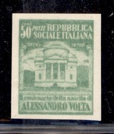 RSI - 1945 - Volta - 50 Cent Verde Giallo (Unificato 513A - Carta Bianca) Non Dentellato - Gomma Integra - Altri & Non Classificati