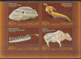 RUSSIA, 2019, MNH,ARCHAEOLOGY, FISH, BUFFALO, 4v - Archaeology
