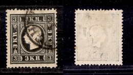 AUSTRIA - 1859 - 3 Kreuzer Nero (11) II Tipo - Usato - Sonstige & Ohne Zuordnung