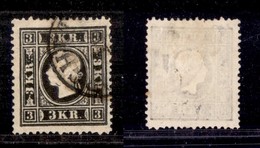 AUSTRIA - 1859 - 3 Kreuzer Nero (11) II Tipo - Usato - Altri & Non Classificati