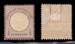 GERMANIA - 1872 - 1/4  Groschen (1) - Gomma Originale - Assottigliato Al Retro A Destra In Alto - Andere & Zonder Classificatie