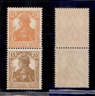GERMANIA - 1916 - 7 1/2 Pfennig (99) + 15 Pfennig (100) In Coppia Verticale (S7) - Gomma Originale Con Invisibile Tracci - Autres & Non Classés