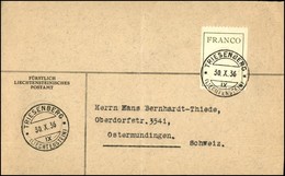 LIECHTENSTEIN - Francobollo In Franchigia (III - Svizzera) - Busta Da Tresenberg A Ostermundingen Del 30.10.36 - Sonstige & Ohne Zuordnung