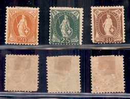 SVIZZERA - 1882/1904 - Tre Valori 20+25+30 Cent - Gomma Originale - Sonstige & Ohne Zuordnung