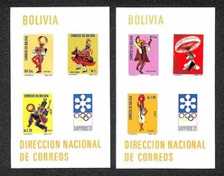 BOLIVIA - 1972 - Foglietti Balli Popolari Con Simbolo Sapporo ‘72 (Block 32/33) - 2 Foglietti - Gomma Integra (80) - Andere & Zonder Classificatie