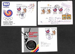 COREA DEL SUD - 1985 - Insieme Di Tre Buste Affrancate Con (1400/1401 + Complementari) - Un FDC + Busta Speciale Con Mon - Sonstige & Ohne Zuordnung