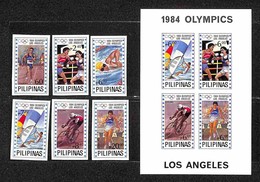 FILIPPINE - 1984 - Olimpiadi Los Angeles (1604/1609 + Block 25) - Serie Completa + Foglietto - Non Dentellati - Gomma In - Otros & Sin Clasificación