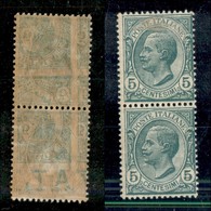 Regno - Posta Ordinaria - 1906 - 5 Cent Leoni (81s Varieta) - Coppia Verticale Con Doppio Decalco (uno Molto Spostato) - - Andere & Zonder Classificatie