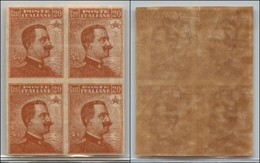 Regno - Posta Ordinaria - 1917 – 20 Cent Michetti (109d) – Quartina Non Dentellata – Gomma Originale Integra Nei Due Pez - Altri & Non Classificati