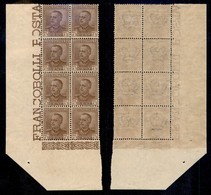 Regno - Posta Ordinaria - 1928 - 7 E 1/2 Cent Parmeggiani (224) - Blocco Angolare Di 8 - Gomma Integra (90) - Altri & Non Classificati