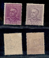 Regno - Posta Ordinaria - 1928 - 50 Cent Parmeggiani (225+225a) - Lilla Violetto + Violetto - Gomma Originale (128) - Altri & Non Classificati