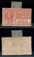 Regno - Posta Pneumatica - 1928 - 16 Cent Rosso (2b) - Gomma Originale Con Prima Linguella - Ottimamente Centrato (40) - Otros & Sin Clasificación