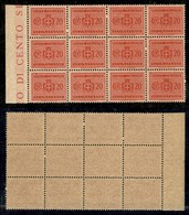 Regno - Segnatasse - 1945 – 20 Cent Segnatasse (75) – Blocco Di Dodici – Gomma Integra (90) - Altri & Non Classificati