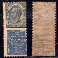 Regno - Francobolli Pubblicitari - 1924 - 15 Cent Columbia (2) - Dentellatura Verticale Postata - Gomma Originale Bruna  - Other & Unclassified