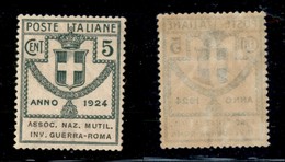 Regno - Enti Parastatali - 1924 - 5 Cent Mutil. Inv. Guerra-Roma (5) - Gomma Originale - Ottimamente Centrato (40) - Altri & Non Classificati