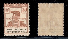 Regno - Enti Parastatali - 1924 - 30 Cent Mutil. Inv. Guerra-Roma (8) - Gomma Integra (50) - Altri & Non Classificati