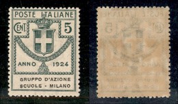 Regno - Enti Parastatali - 1924 - 2 Cent Gruppo D Azione Scuole-Milano (38) - Gomma Integra (62) - Other & Unclassified