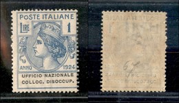 Regno - Enti Parastatali - 1924 - 1 Lira Collocazione Disoccupati (67) - Gomma Integra - Other & Unclassified