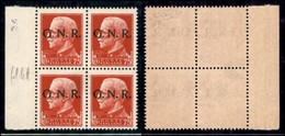 RSI - G.N.R. Verona - Posta Ordinaria - 1944 - 75 Cent (478) - Quartina Bordo Di Foglio Con Filigrana Lettere A Cavallo  - Altri & Non Classificati