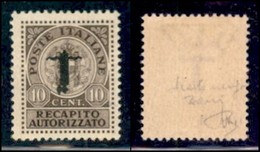 RSI - Recapito Autorizzato - 1944 - 10 Cent (4 A) - Soprastampa Capovolta - Gomma Originale - Other & Unclassified