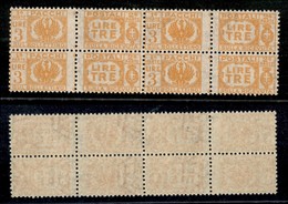 Luogotenenza - Pacchi Postali - 1946 - 3 Lire (62) - Quartina - Gomma Integra (30+) - Sonstige & Ohne Zuordnung