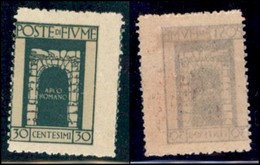 Occupazioni I Guerra Mondiale - Fiume - Posta Ordinaria - 1923 - 30 Cent Arco Romano (195 Ia) - Dentellatura Spostata A  - Other & Unclassified