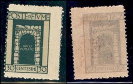 Occupazioni I Guerra Mondiale - Fiume - Posta Ordinaria - 1923 - 30 Cent Arco Romano (195 Ia) - Dentellatura Spostata A  - Altri & Non Classificati