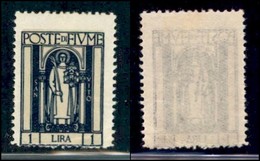 Occupazioni I Guerra Mondiale - Fiume - Posta Ordinaria - 1923 - 1 Lira S.Vito (198 B) - Doppia Stampa - Gomma Originale - Altri & Non Classificati