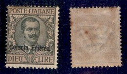 Colonie - Eritrea - Posta Ordinaria - 1916 - 10 Lire Floreale (40) - Gomma Originale Con Macchie Di Ruggine (550) - Altri & Non Classificati