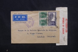 INDE - Enveloppe Commerciale Pour La Belgique Par Avion Avec Contrôle Postal , Affranchissement Plaisant - L 45377 - 1936-47 Roi Georges VI