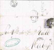 34372. Carta Entera BARCELONA 1870. Fechador Y Parrilla Numeral 2, Circulada A Malaga. Alegoria - Storia Postale