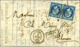 PC 4199 / N° 14 Type II Bleu Sur Vert, Paire Càd T 15 ANNECY (89) Sur Lettre 2 Ports Pour Thonon. 1861. - TB / SUP. - 1853-1860 Napoléon III