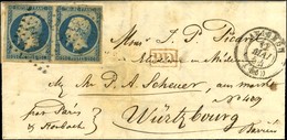 PC 209 / N° 15 Paire Càd T 15 AVIGNON (86) Sur Lettre Pour Wurtzbourg (Bavière). 1854. - SUP. - RR. - 1853-1860 Napoléon III