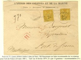 Càd PARIS / BD HAUSMANN / N° 92 (2, 1 Ex. Infime Froissure) Sur Lettre Recommandée Pour Fort De France. 1885. - TB. - R. - 1876-1878 Sage (Typ I)