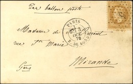 Etoile 5 / N° 28 Càd PARIS / R. DE BONDY 3 OCT. 70 Sur Carte Avec Mention Manuscrite '' Par Ballon Poste '' Pour Mirande - Guerre De 1870