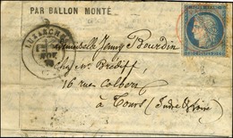 Càd Rouge PARIS SC 18 NOV. 70 / N° 37 Sur Lettre Pour Tours. Au Recto, Càd De Passage LUZARCHES (72) 20 NOV. 70. Au Vers - Guerre De 1870