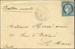 Etoile 12 / N° 37 Càd PARIS / BT BEAUMARCHAIS 30 DEC. 70 Sur Lettre Sans Texte Pour Le Mans. Au Verso, Càd D'arrivée 1 J - War 1870